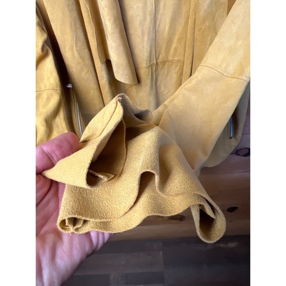 Bagatelle Drape Front Jacket Gold Yellow Suede Feel Edgy Lightweight Open Blazer - Picture 7 of 8